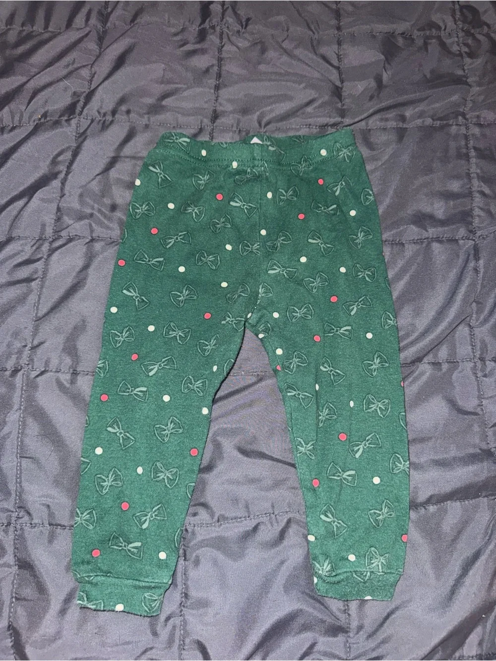 Gymboree Green Bow Print Leggings with Pink and White Dots